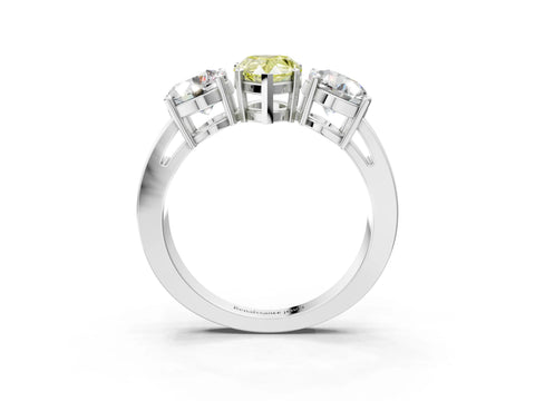 White gold Three-Stone Fancy Yellow Pear Cut Diamond Ring with Round Side Stones, Classic Band, and Four-Prong Setting_3