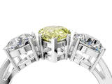 White gold Three-Stone Fancy Yellow Pear Cut Diamond Ring with Round Side Stones, Classic Band, and Four-Prong Setting_4