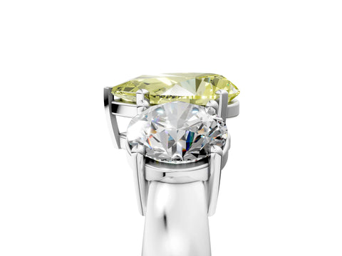 White gold Three-Stone Fancy Yellow Pear Cut Diamond Ring with Round Side Stones, Classic Band, and Four-Prong Setting_5