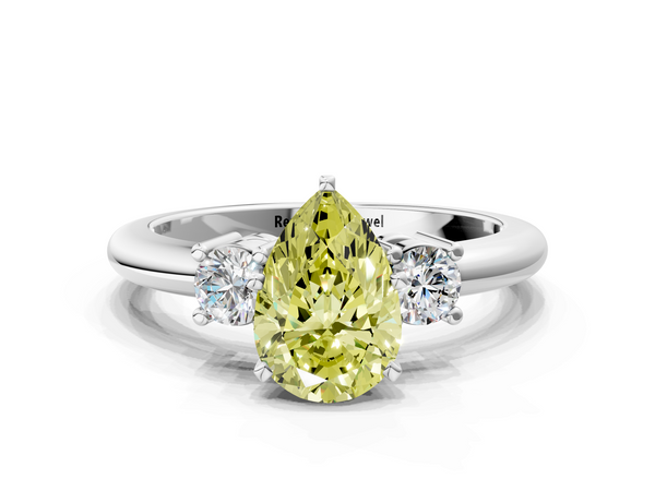 Platinum Three-Stone Fancy Yellow Pear  Cut Diamond Solitaire with Prong Setting and Classic Band