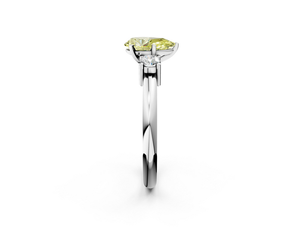 Platinum Three-Stone Fancy Yellow Pear  Cut Diamond Solitaire with Prong Setting and Classic Band
