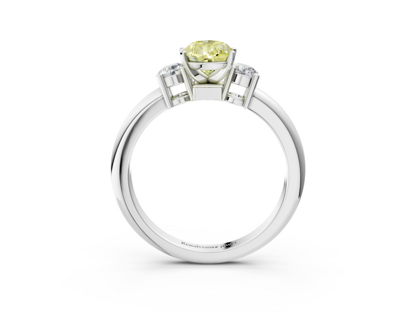 Platinum Three-Stone Fancy Yellow Pear  Cut Diamond Solitaire with Prong Setting and Classic Band