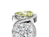 White gold Three-Stone Fancy Yellow Pear Cut Diamond Wave Pave Band with Prong Setting_5