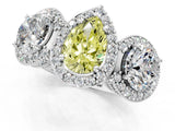 White gold Three-Stone Fancy Yellow Pear Cut Halo Diamond Milgrain Band with Four-Prong Setting_1