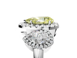 White gold Three-Stone Fancy Yellow Pear Cut Halo Diamond Ring with Pave Band and Four-Prong Setting_5