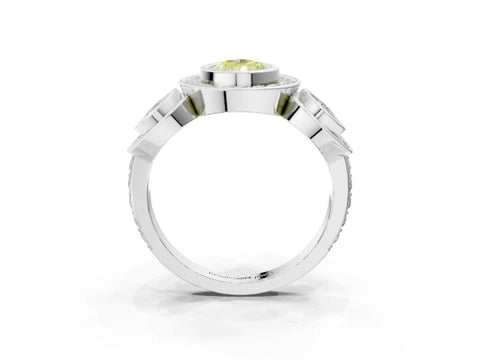White gold Three-Stone Fancy Yellow Pear Cut Halo Pavé Diamond Ring_3