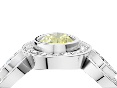 White gold Three-Stone Fancy Yellow Pear Cut Halo Pavé Diamond Ring_4