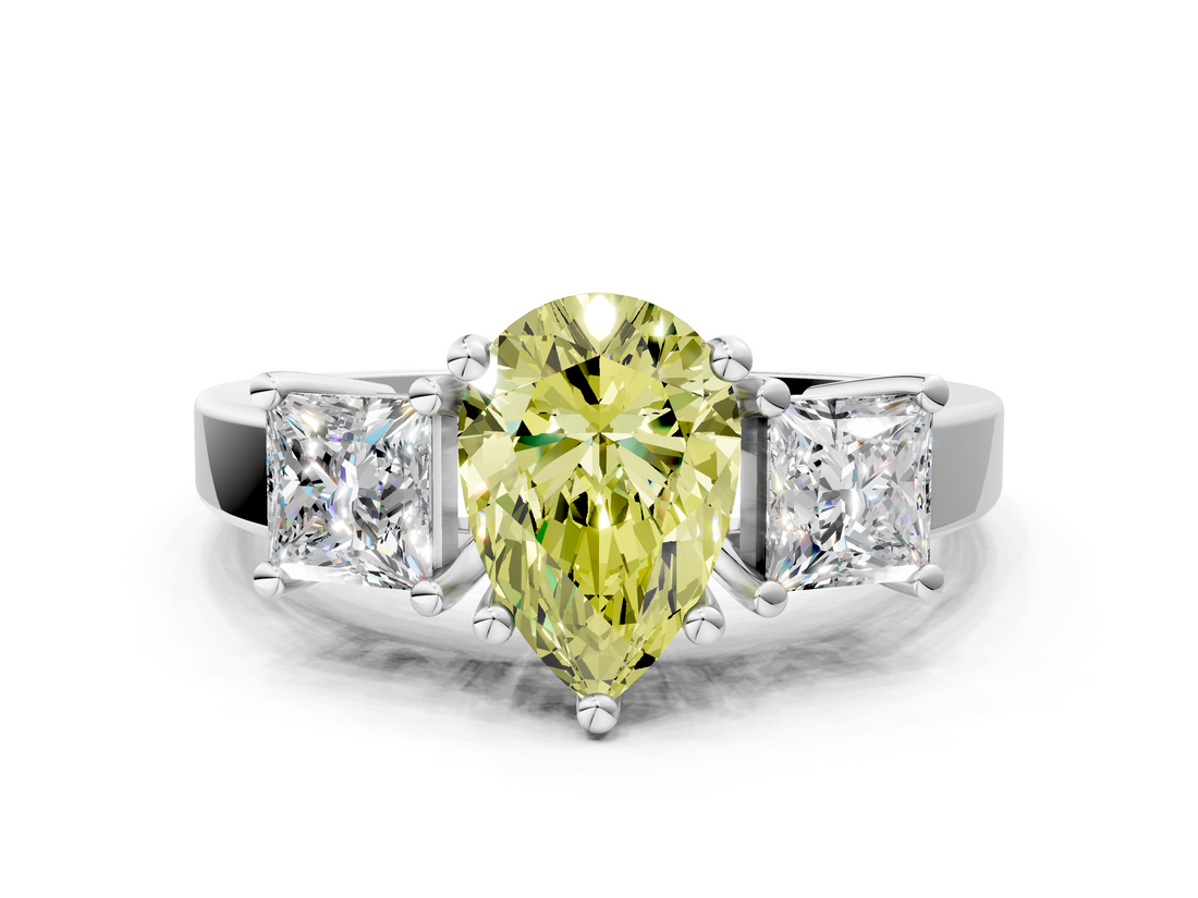 White gold Three-Stone Fancy Yellow Pear  Cut Solitaire Ring with Prong Setting_3