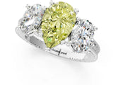 White gold Three-Stone Fancy Yellow Pear  Diamond Milgrain Pave Band with Prong Setting 2