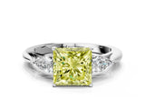 White gold Three-Stone Fancy Yellow Princess Cut Brilliant Diamond Solitaire Ring with Tapered Band and Four-Prong Setting_31