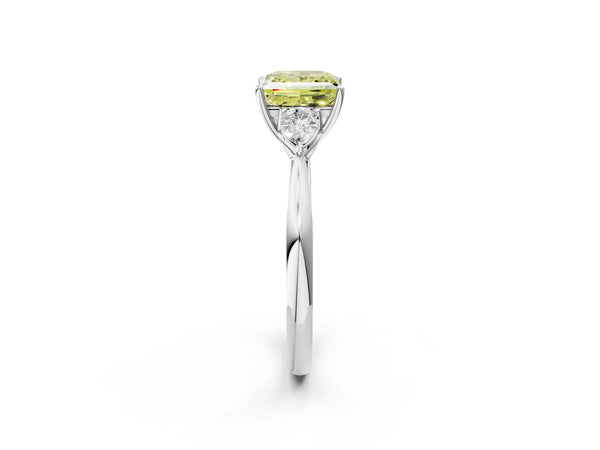 White gold Three-Stone Fancy Yellow Princess Cut Brilliant Diamond Solitaire Ring with Tapered Band and Four-Prong Setting