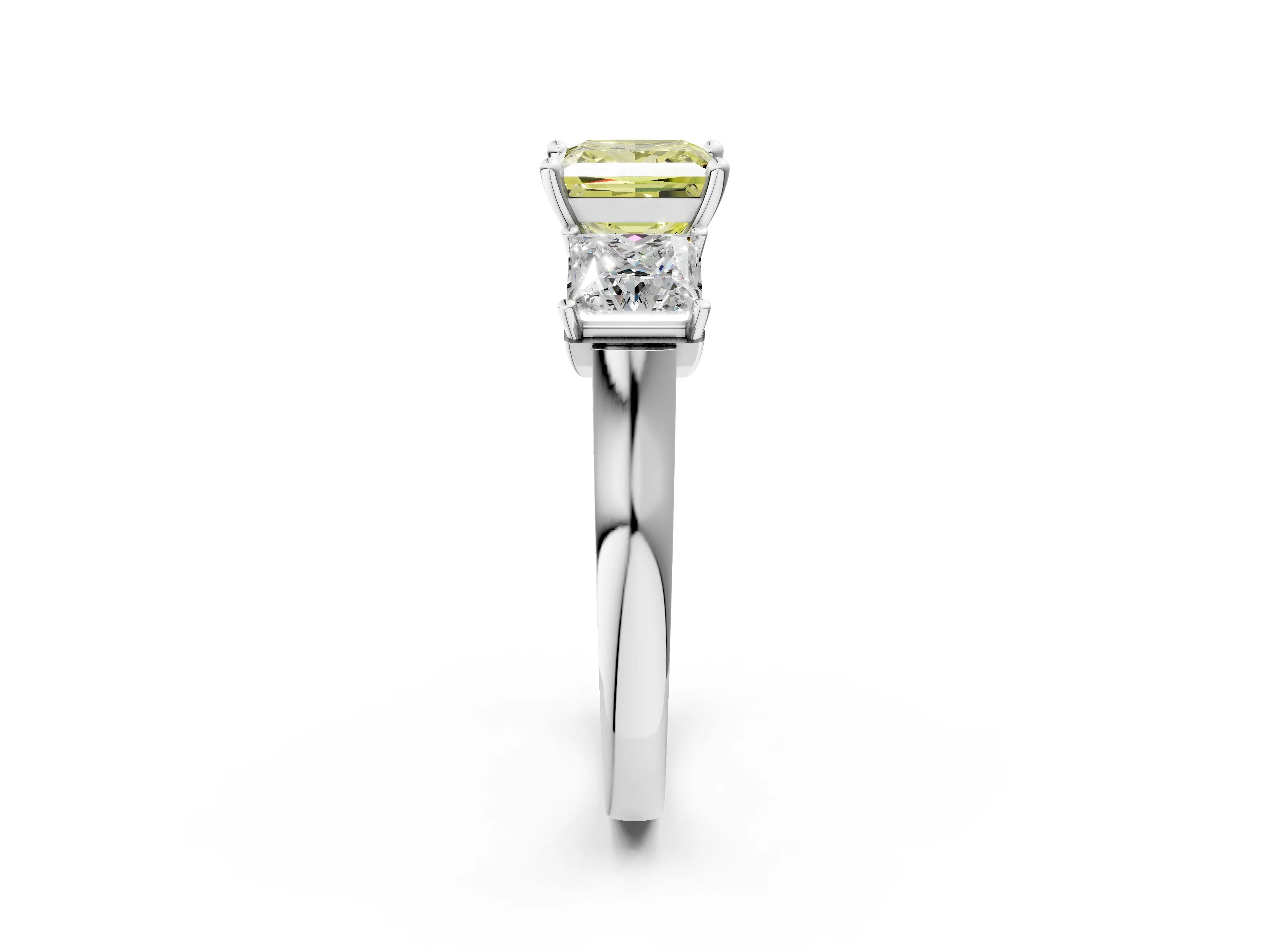 White gold Three-Stone Fancy Yellow Princess Cut Brilliant Diamond Trellis Ring with Comfort Fit Band_14