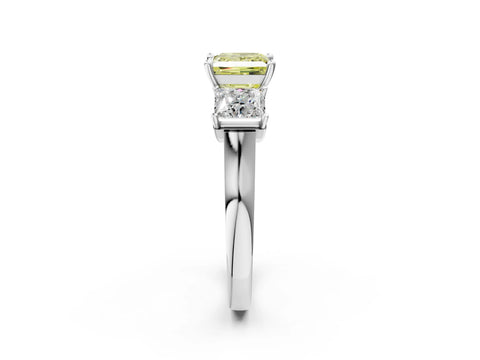 White gold Three-Stone Fancy Yellow Princess Cut Brilliant Diamond Trellis Ring with Comfort Fit Band_14