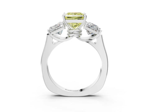 White gold Three-Stone Fancy Yellow Princess Cut Brilliant Diamond Trellis Ring with Comfort Fit Band_15