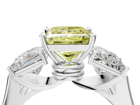White gold Three-Stone Fancy Yellow Princess Cut Brilliant Diamond Trellis Ring with Comfort Fit Band_16