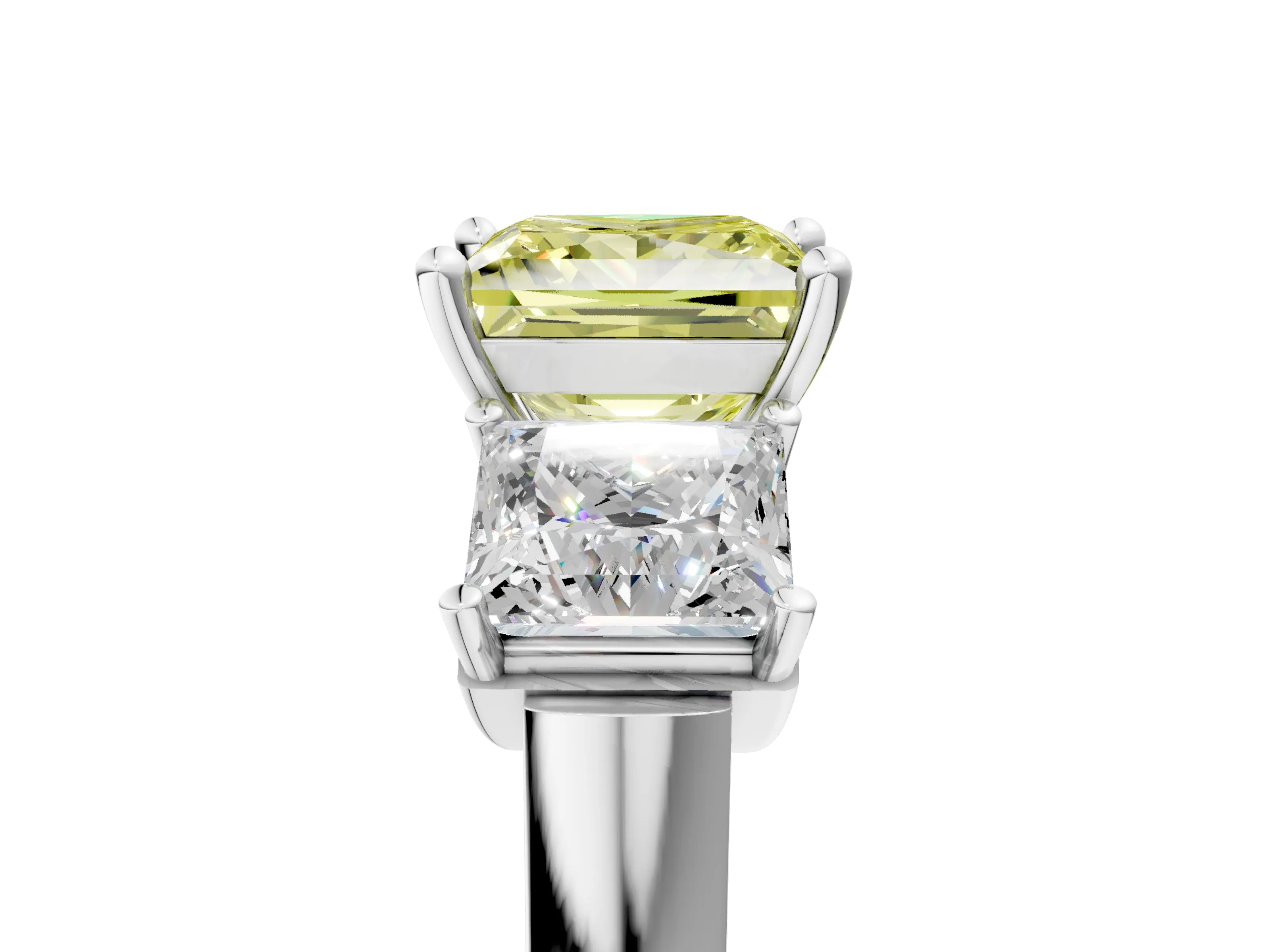 White gold Three-Stone Fancy Yellow Princess Cut Brilliant Diamond Trellis Ring with Comfort Fit Band_17