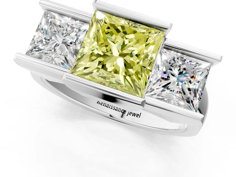 White gold Three Stone Fancy Yellow Princess Cut Cut Channel Set Diamond Ring_25