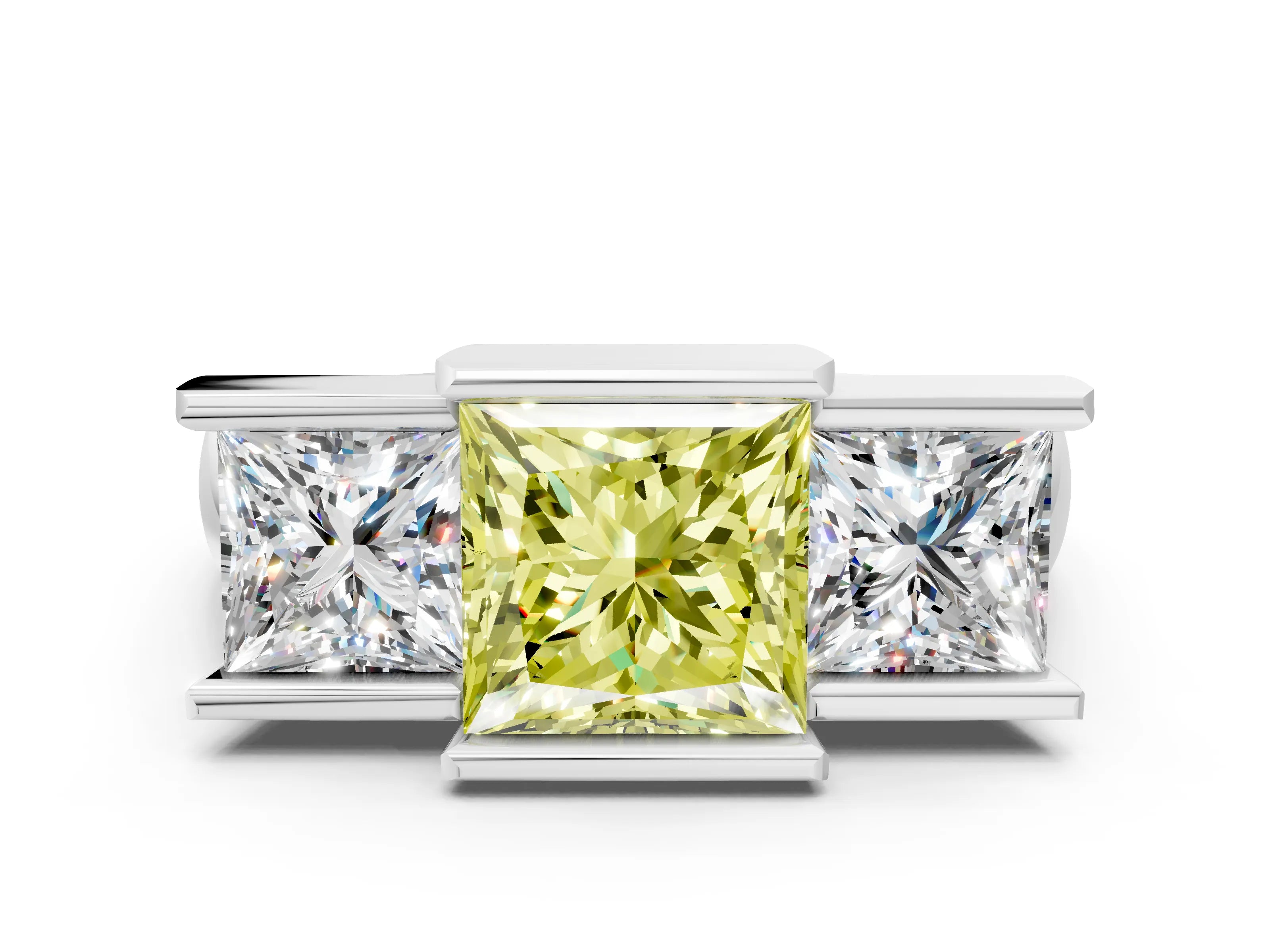White gold Three Stone Fancy Yellow Princess Cut Cut Channel Set Diamond Ring_36