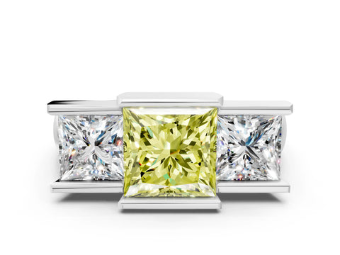 White gold Three Stone Fancy Yellow Princess Cut Cut Channel Set Diamond Ring_36