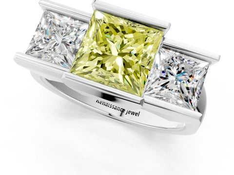 White gold Three Stone Fancy Yellow Princess Cut Cut Channel Set Diamond Ring_37