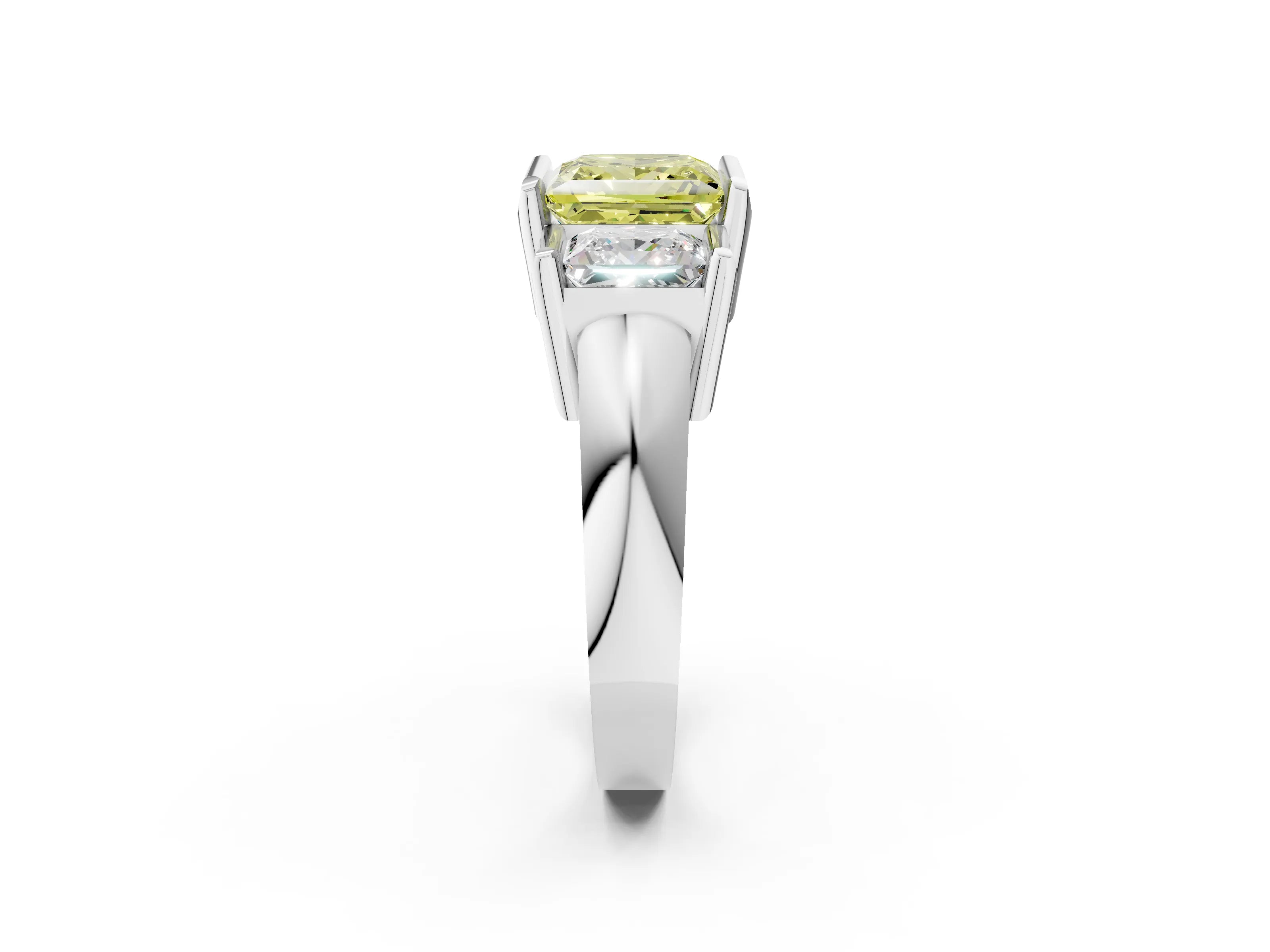 White gold Three Stone Fancy Yellow Princess Cut Cut Channel Set Diamond Ring_38