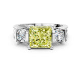 White gold Three-Stone Fancy Yellow Princess Cut Cut Classic Band Prong Setting Ring