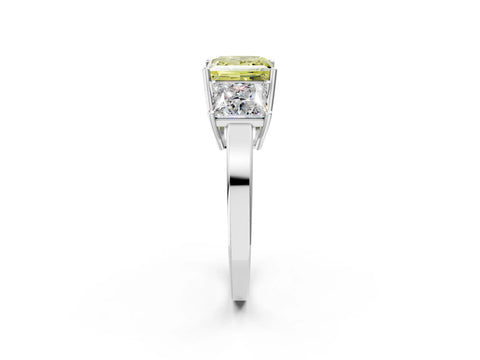 White gold Three-Stone Fancy Yellow Princess Cut Cut Diamond Engagement Ring with Flat Band and Four-Prong Setting_14