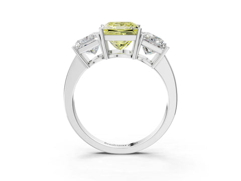 White gold Three-Stone Fancy Yellow Princess Cut Cut Diamond Engagement Ring with Flat Band and Four-Prong Setting_15
