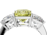 White gold Three-Stone Fancy Yellow Princess Cut Cut Diamond Engagement Ring with Flat Band and Four-Prong Setting_16