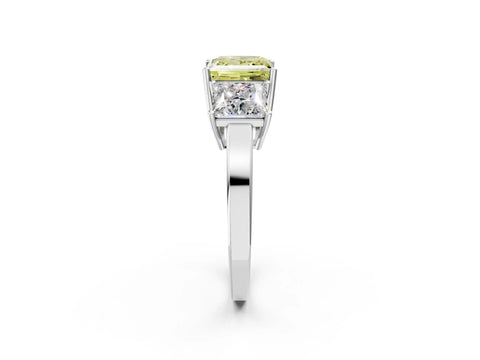 White gold Three-Stone Fancy Yellow Princess Cut Cut Diamond Engagement Ring with Flat Band and Four-Prong Setting_2