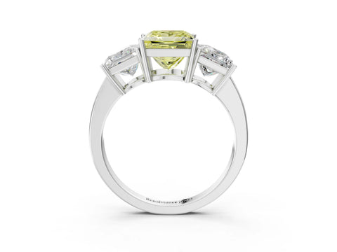 White gold Three-Stone Fancy Yellow Princess Cut Cut Diamond Engagement Ring with Flat Band and Four-Prong Setting_3