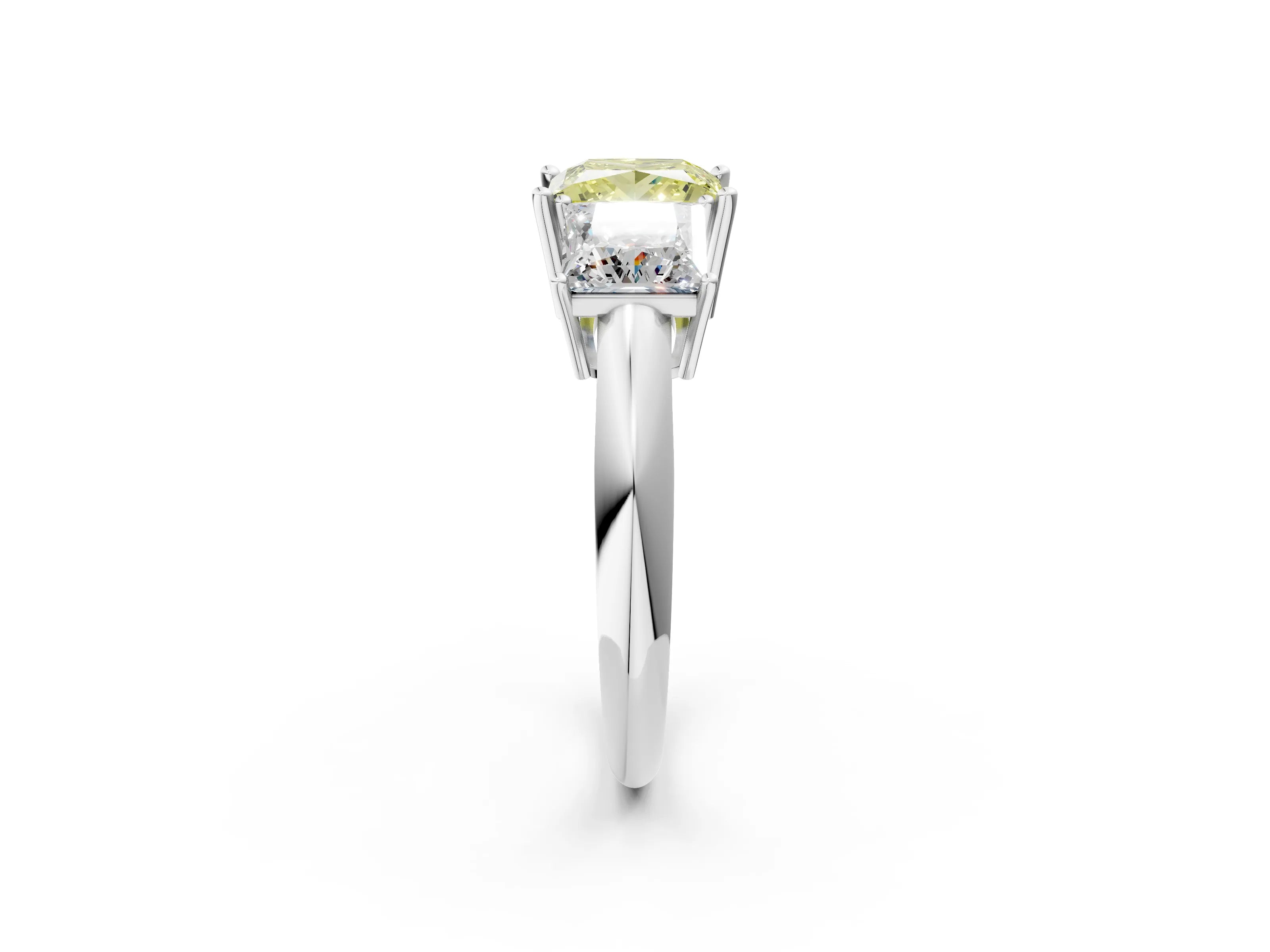 White gold Three-Stone Fancy Yellow Princess Cut Cut Diamond Engagement Ring with Prong Setting on a White Gold Band_14