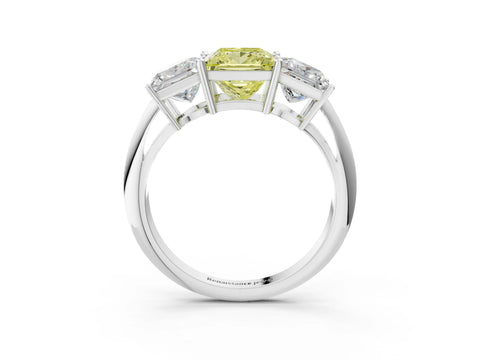 White gold Three-Stone Fancy Yellow Princess Cut Cut Diamond Engagement Ring with Prong Setting on a White Gold Band_15