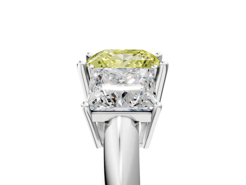 White gold Three-Stone Fancy Yellow Princess Cut Cut Diamond Engagement Ring with Prong Setting on a White Gold Band_17
