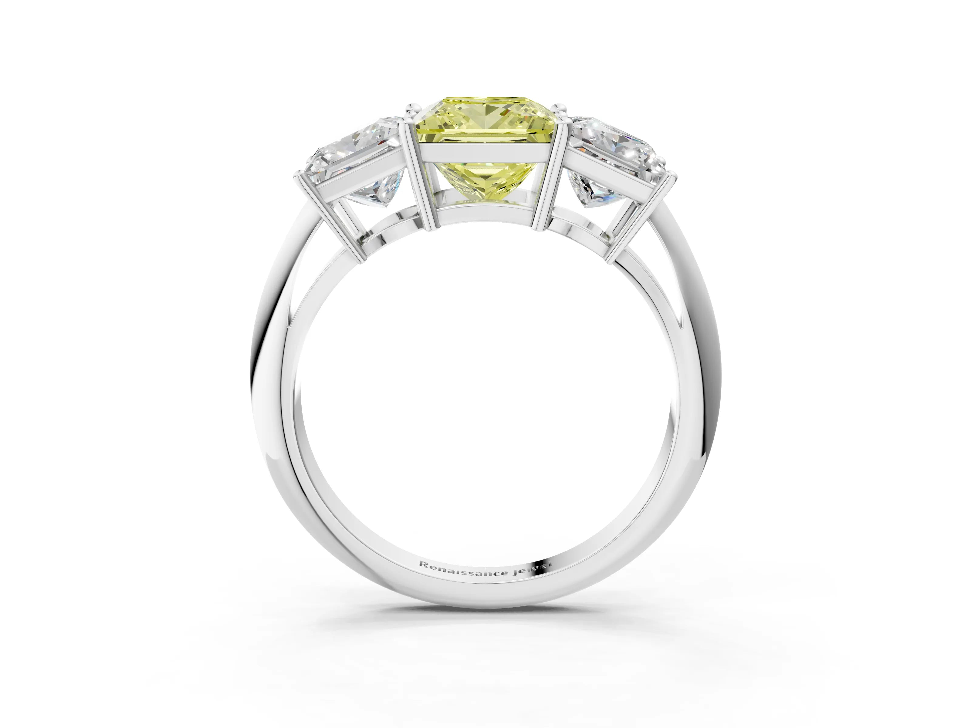 White gold Three-Stone Fancy Yellow Princess Cut Cut Diamond Engagement Ring with Prong Setting on a White Gold Band_27