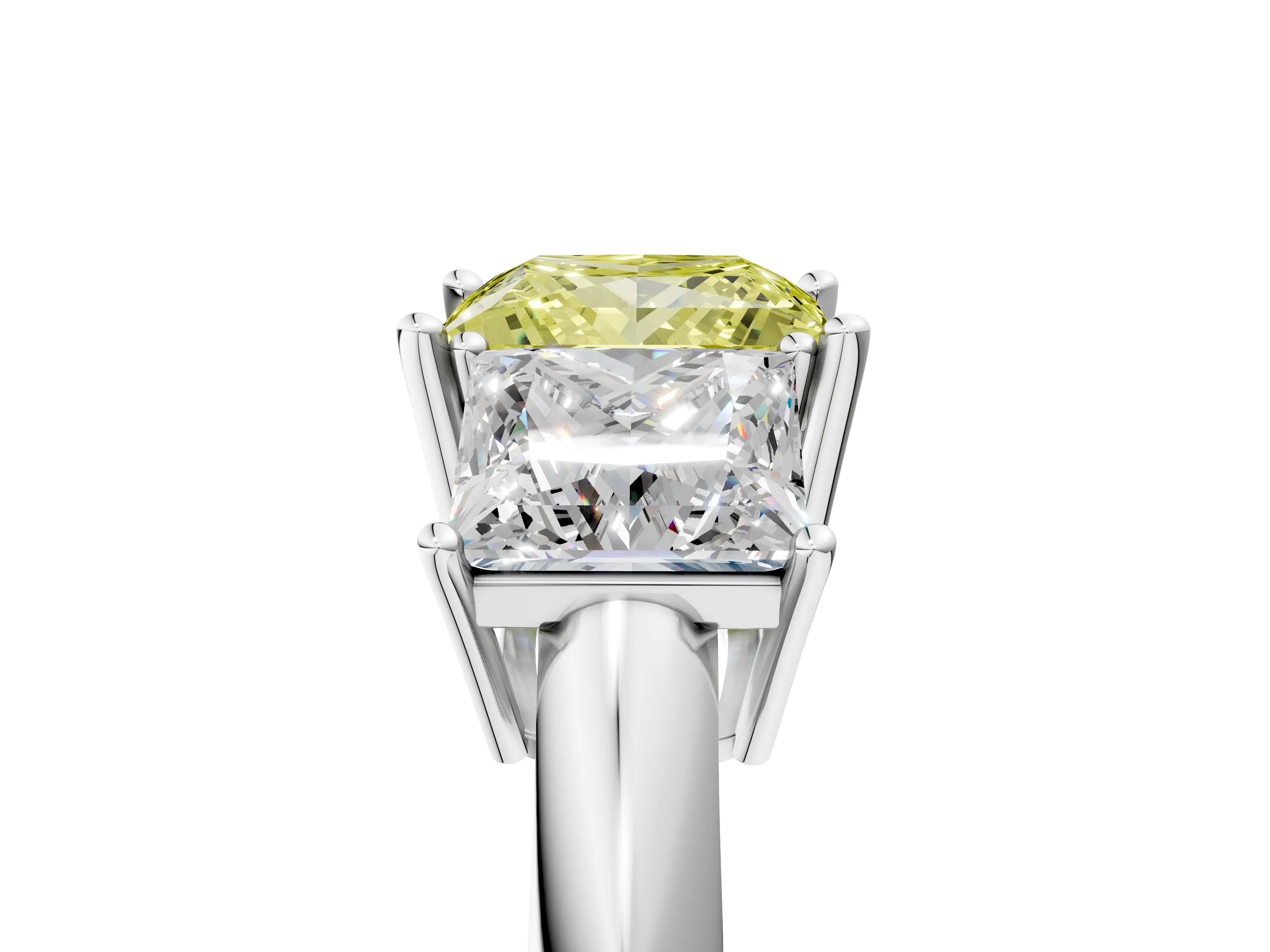 White gold Three-Stone Fancy Yellow Princess Cut Cut Diamond Engagement Ring with Prong Setting on a White Gold Band_29