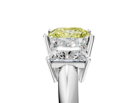 White gold Three-Stone Fancy Yellow Princess Cut Cut Diamond Engagement Ring with Prong Setting on a White Gold Band_29
