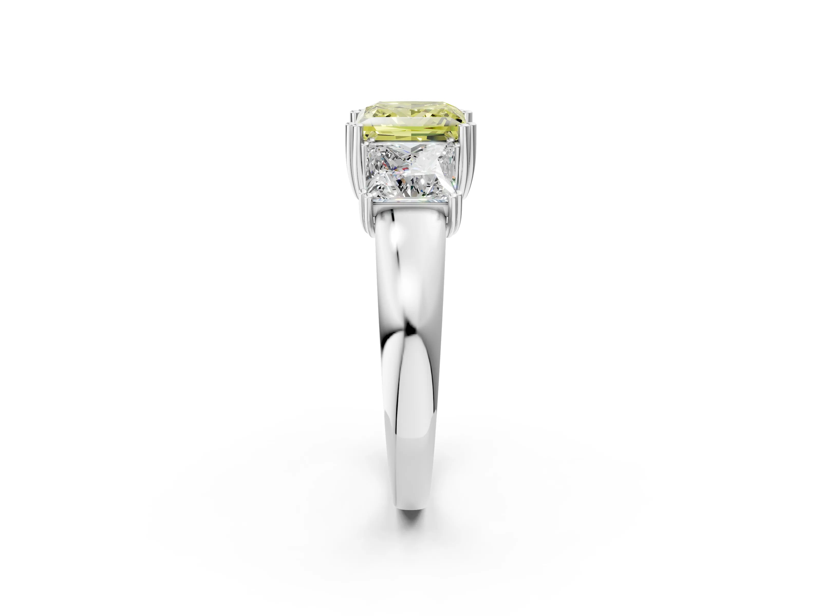 White gold Three-Stone Fancy Yellow Princess Cut Cut Diamond Ring with Channel Set Band and Four-Prong Setting_2