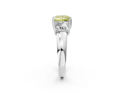 White gold Three-Stone Fancy Yellow Princess Cut Cut Diamond Ring with Channel Set Band and Four-Prong Setting_2