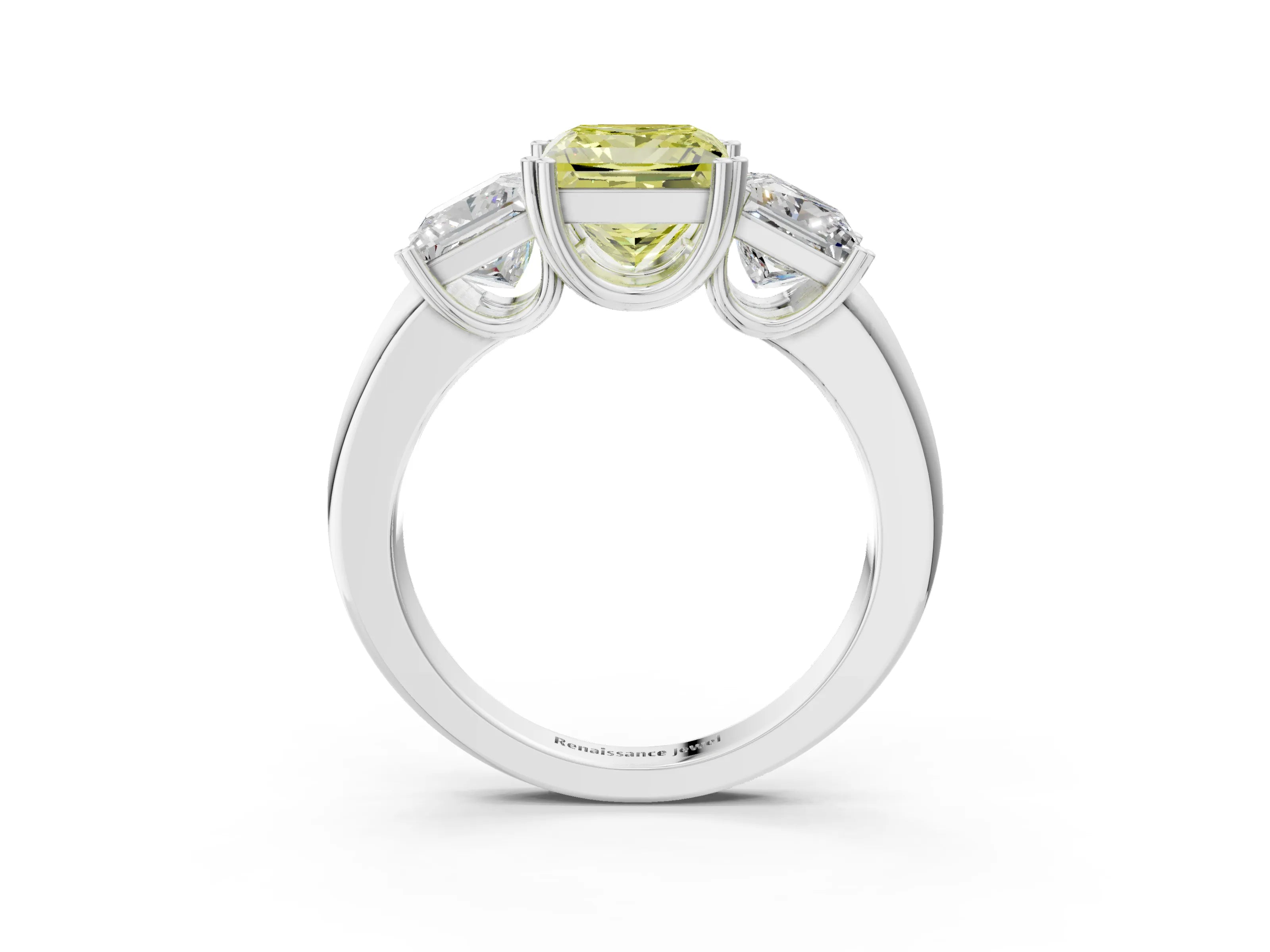 White gold Three-Stone Fancy Yellow Princess Cut Cut Diamond Ring with Channel Set Band and Four-Prong Setting_3