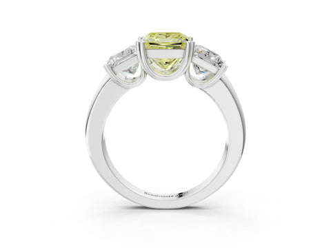 White gold Three-Stone Fancy Yellow Princess Cut Cut Diamond Ring with Channel Set Band and Four-Prong Setting_3