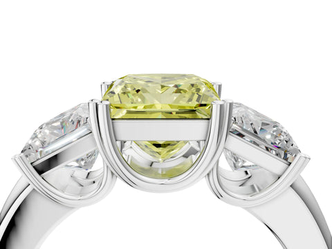 White gold Three-Stone Fancy Yellow Princess Cut Cut Diamond Ring with Channel Set Band and Four-Prong Setting_4