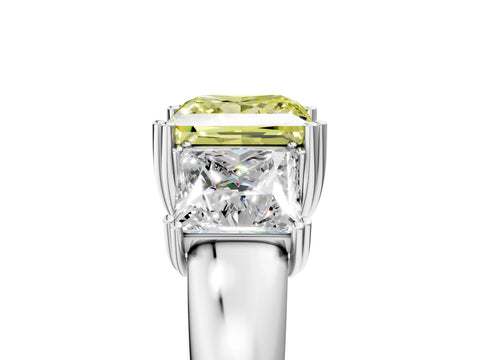 White gold Three-Stone Fancy Yellow Princess Cut Cut Diamond Ring with Channel Set Band and Four-Prong Setting_5