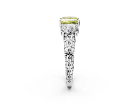 White gold Three-Stone Fancy Yellow Princess Cut Cut Diamond Ring with Channel-Set Band and Prong Setting_2
