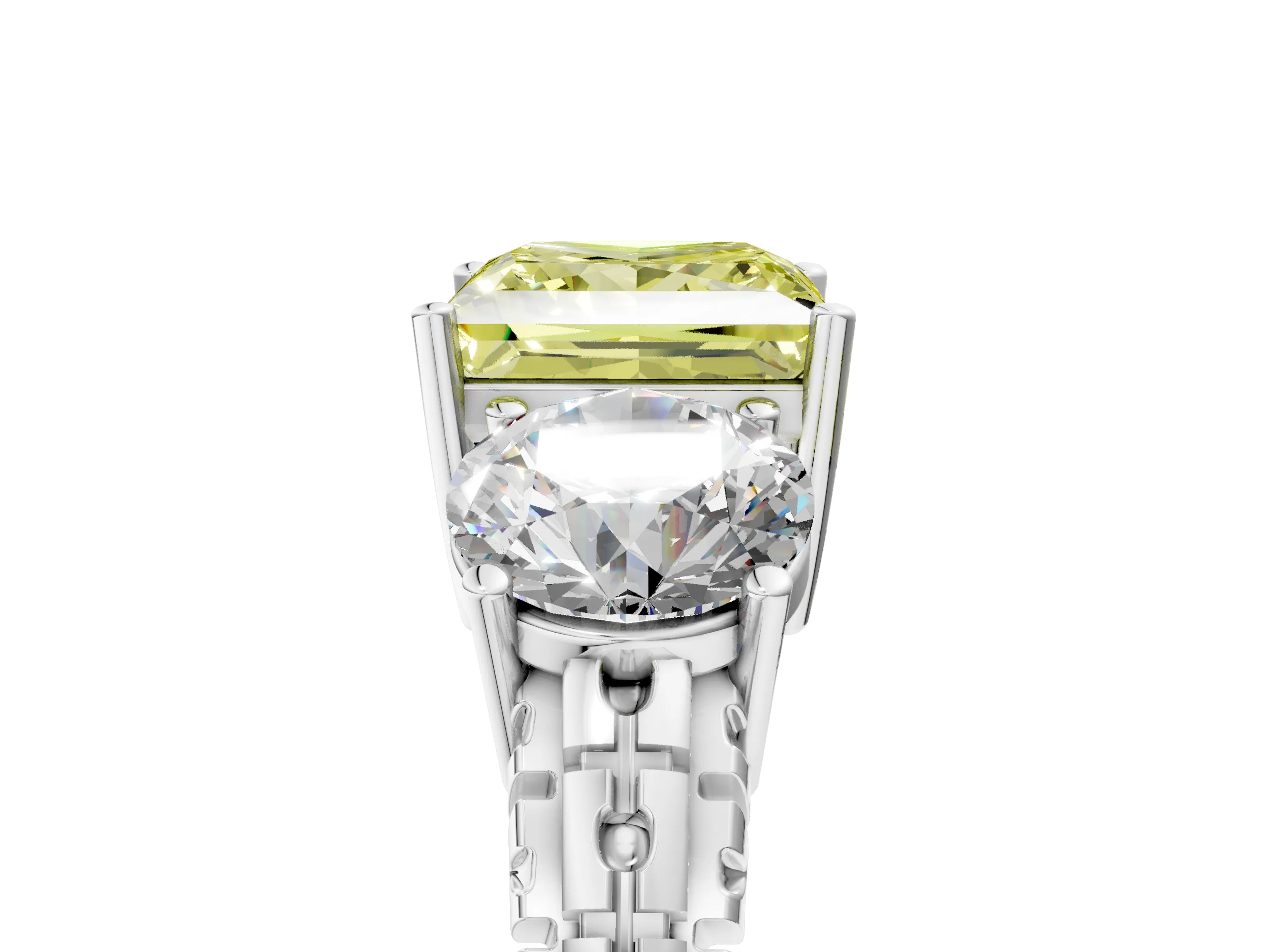 White gold Three-Stone Fancy Yellow Princess Cut Cut Diamond Ring with Channel-Set Band and Prong Setting_5