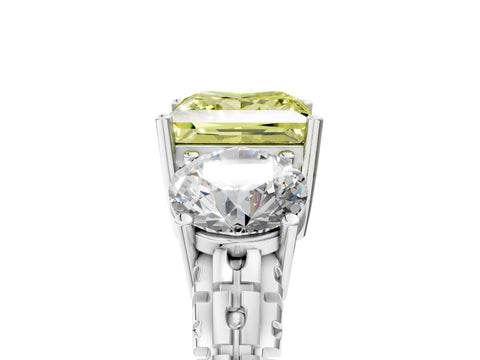 White gold Three-Stone Fancy Yellow Princess Cut Cut Diamond Ring with Channel-Set Band and Prong Setting_5
