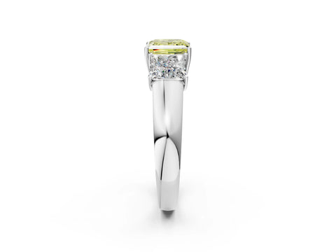 White gold Three-Stone Fancy Yellow Princess Cut Cut Diamond Ring with Prong Setting and Classic Band_2