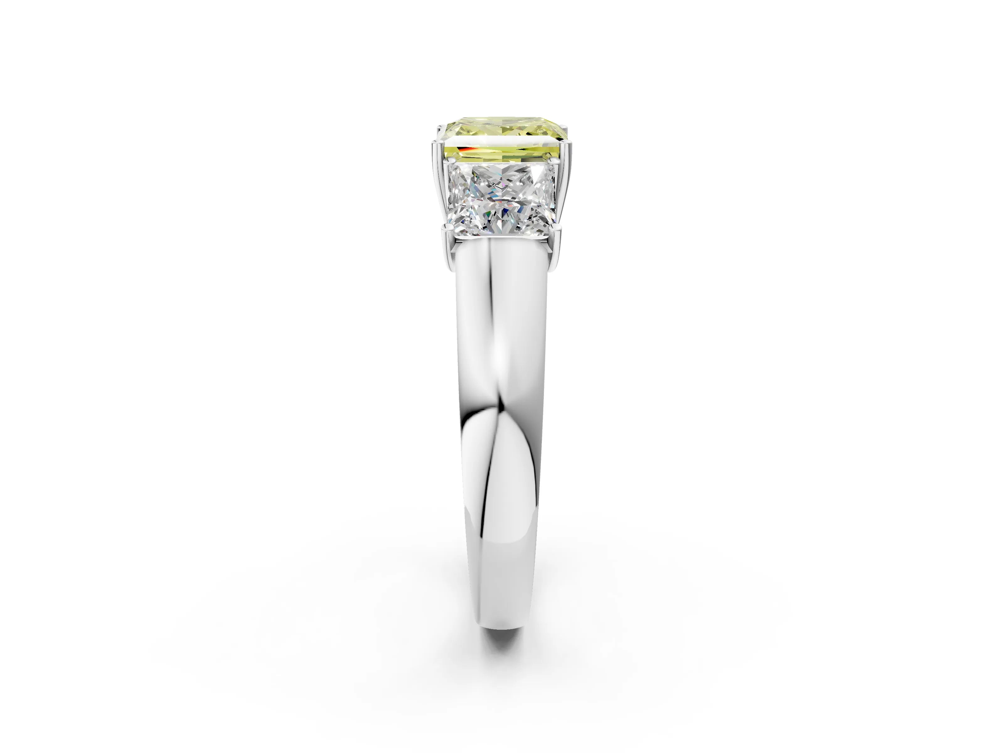 White gold Three-Stone Fancy Yellow Princess Cut Cut Diamond Ring with Prong Setting and Classic Band_2
