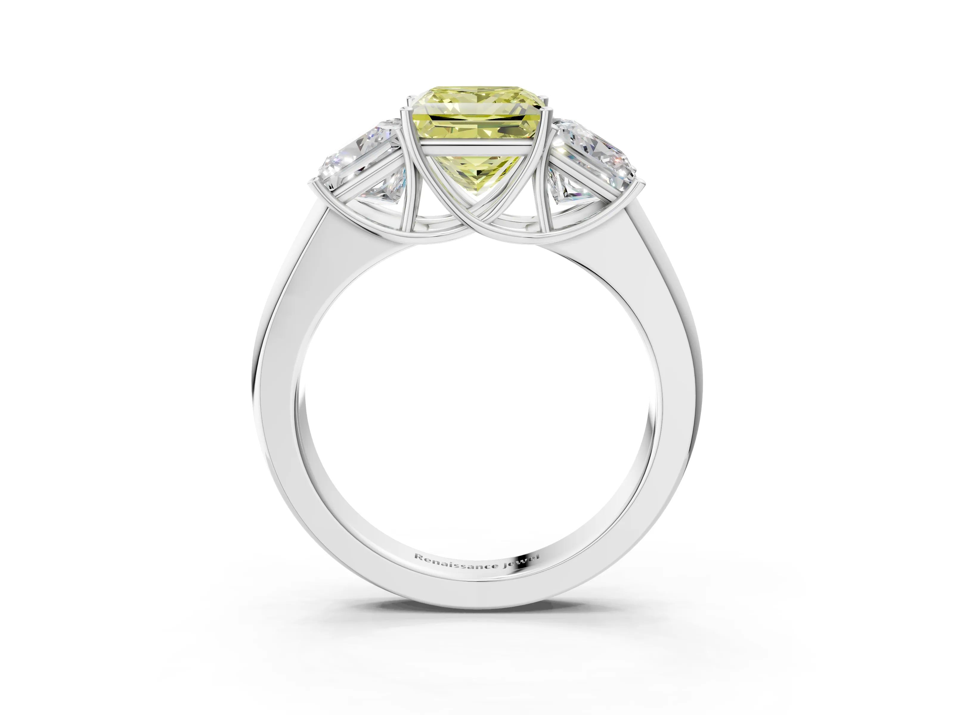 White gold Three-Stone Fancy Yellow Princess Cut Cut Diamond Ring with Prong Setting and Classic Band_3