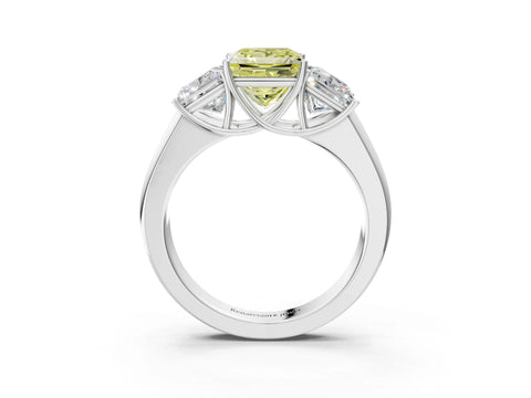White gold Three-Stone Fancy Yellow Princess Cut Cut Diamond Ring with Prong Setting and Classic Band_3